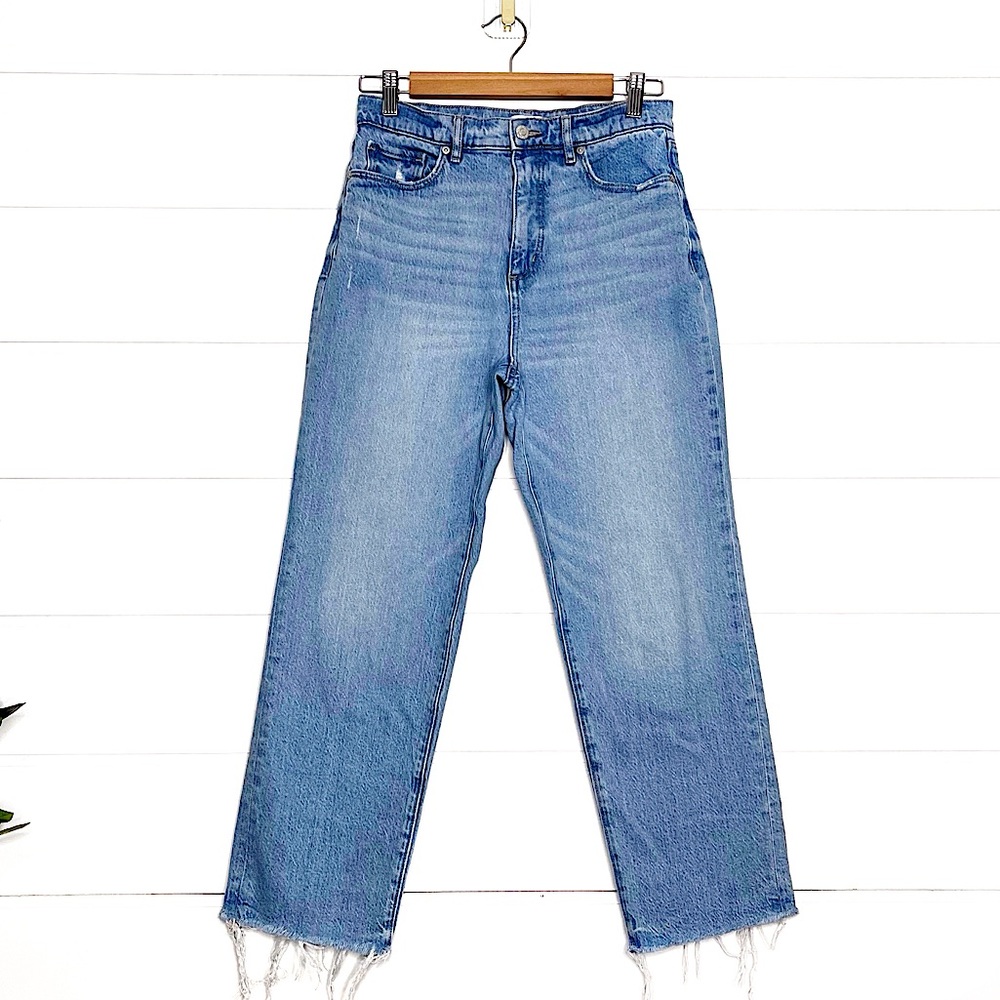 LOFT The Straight Light Wash High Rise Raw Hem Jeans Size 27